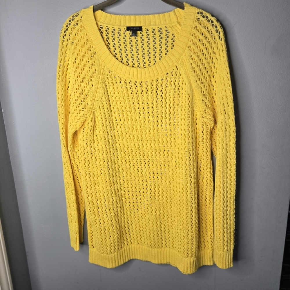 Talbots Plus Yellow Open Knit Sweater Size X Lightweight Pointelle Spring Top